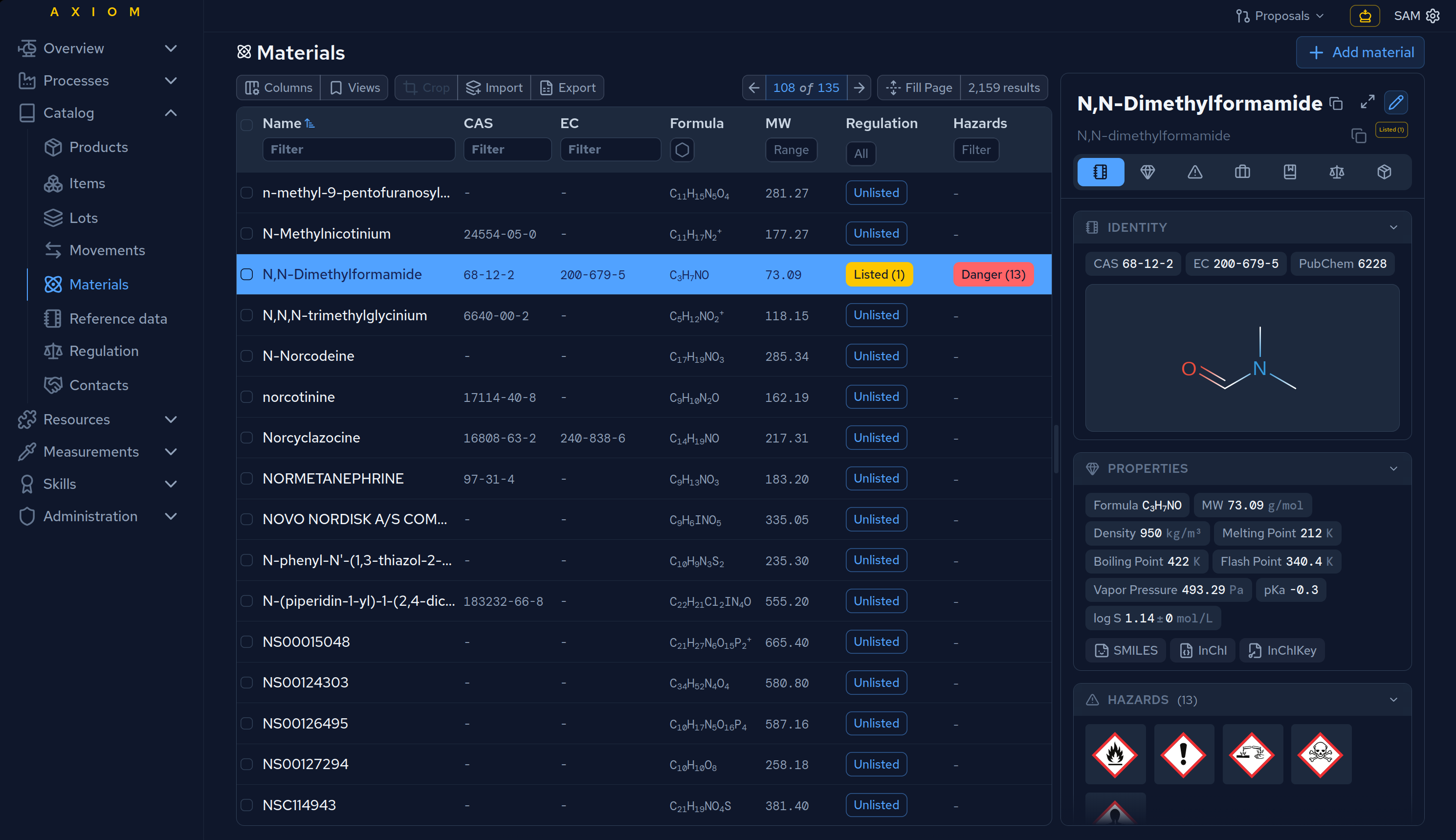 Materials on regulatory lists, flagged automatically